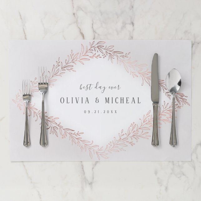 Faux gilded rose gold botanical elegant wedding paper placemat (In Situ)