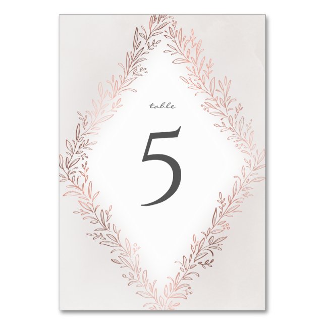 Faux gilded rose gold botanical elegant wedding table number (Front)