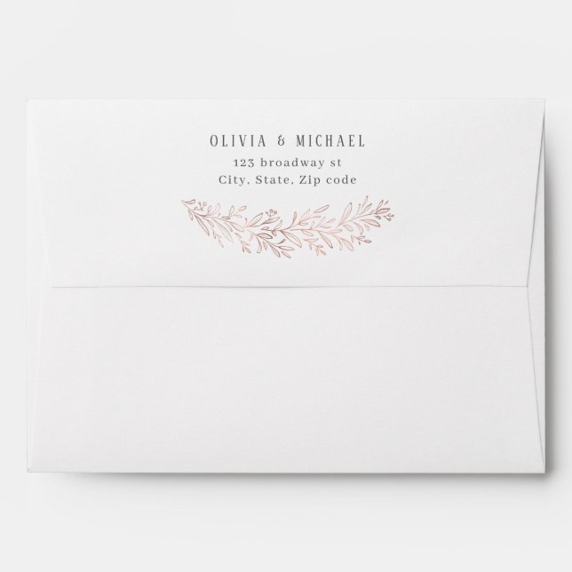 Faux gilded rose gold botanical return address envelope (Back (Top Flap))