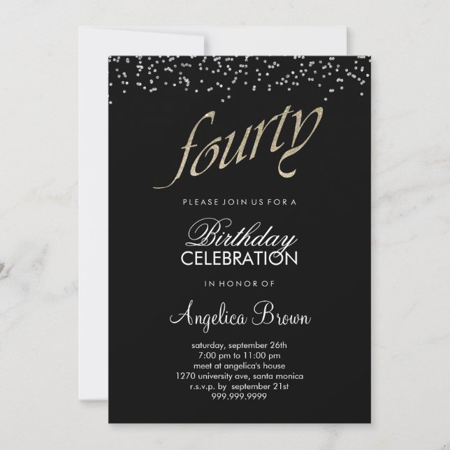 Faux Glitter 40th Birthday Invitation (Front)
