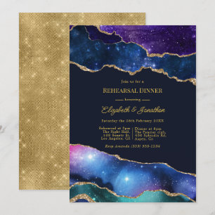 Faux Glitter Agate Celestial Rehearsal Dinner Invitation
