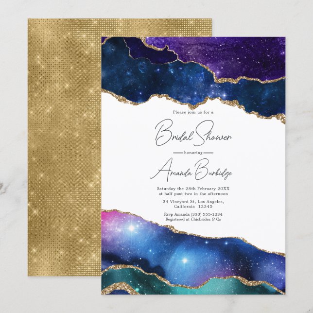 Faux Glitter Agate Cosmic Celestial Bridal Shower Invitation (Front/Back)