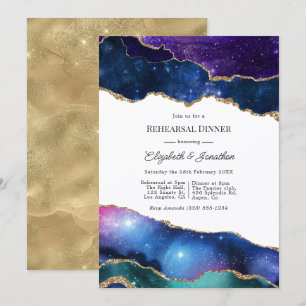 Faux Glitter Agate Cosmic Rehearsal Dinner Invitation