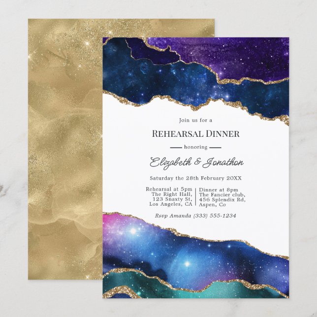 Faux Glitter Agate Cosmic Rehearsal Dinner Invitation (Front/Back)