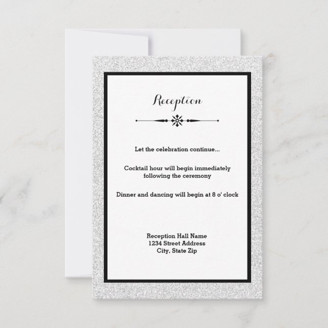 Faux Glitter and Black Frame- Reception Invitation (Front)