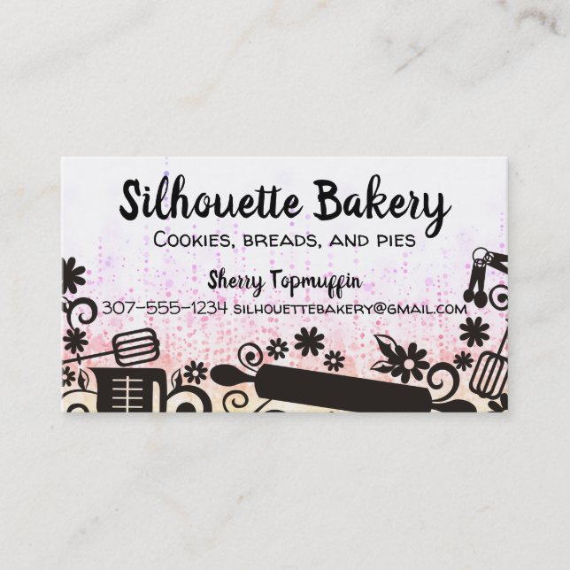 Faux glitter baking bakery pastry chef utensils business card (Front)