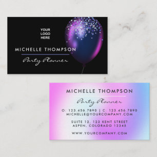 Faux Glitter Balloon Party Planner Business Card