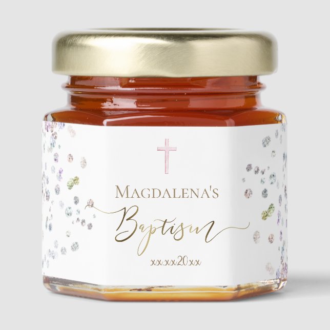 faux glitter Baptism Honey Jar Favors (Front)