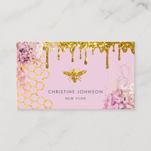 faux glitter bee and flowers Business Card