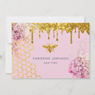 faux glitter bee and flowers Business Card