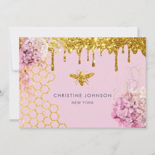 faux glitter bee and flowers Business Card