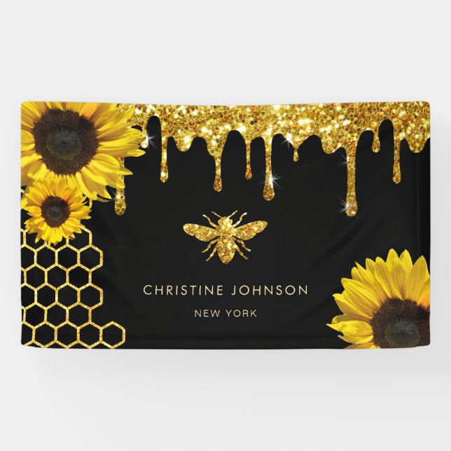 faux glitter bee and sunflowers banner (Horizontal)