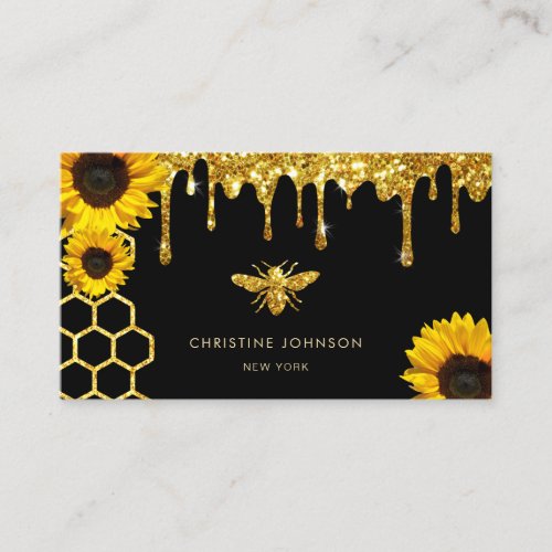 faux glitter bee and sunflowers business card