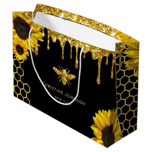 faux glitter bee and sunflowers large gift bag
