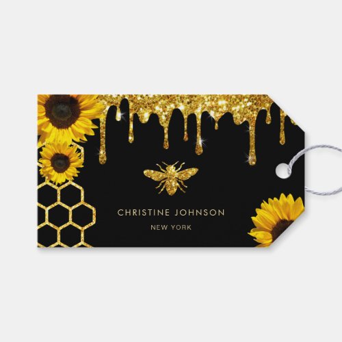 faux glitter bee and sunflowers product tag