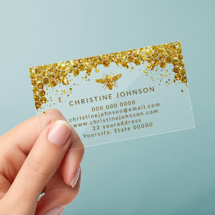faux glitter bee clear business cards