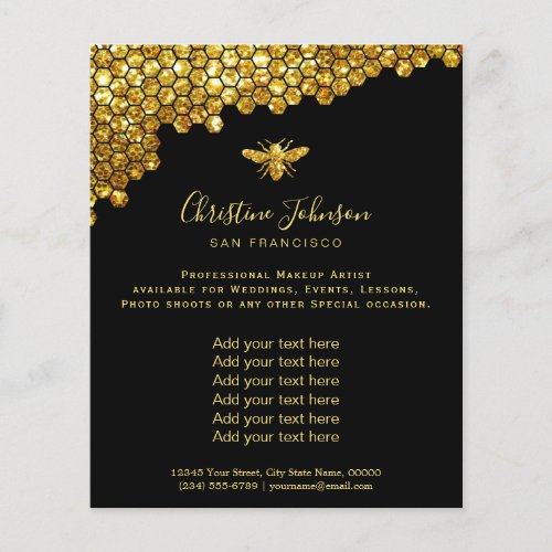 faux glitter bee honeycomb black background flyer