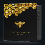 faux glitter bee logo and honeycomb 3 ring binder<br><div class="desc">please note: the sparkle is only simulated</div>