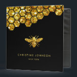 faux glitter bee logo and honeycomb 3 ring binder<br><div class="desc">please note: the sparkle is only simulated</div>