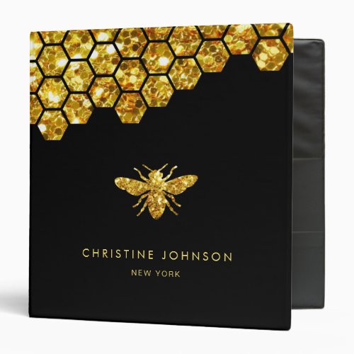 faux glitter bee logo and honeycomb 3 ring binder