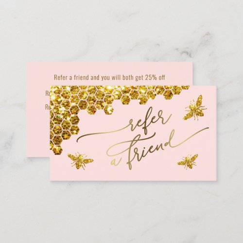 faux glitter bee on pink referral card