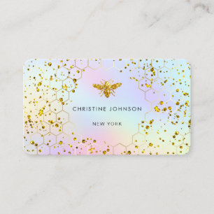 faux glitter bee pastel colors background business card