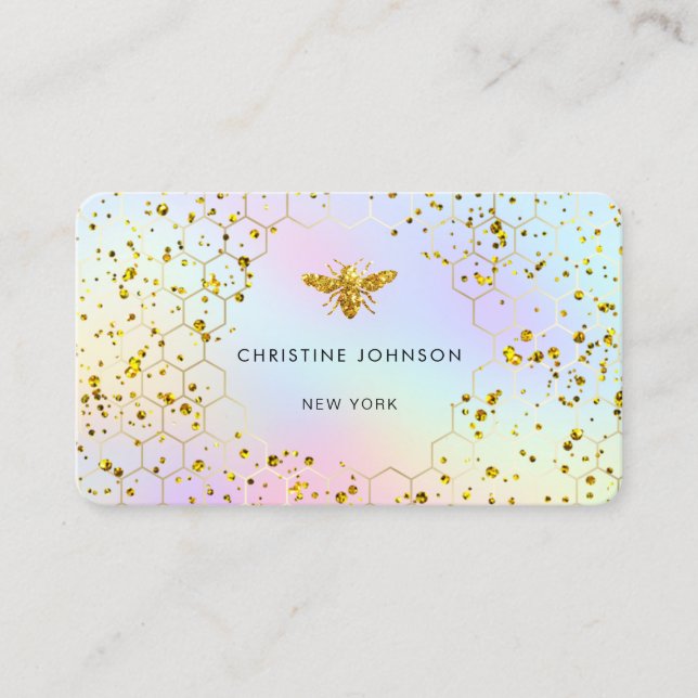 faux glitter bee pastel colors background business card (Front)
