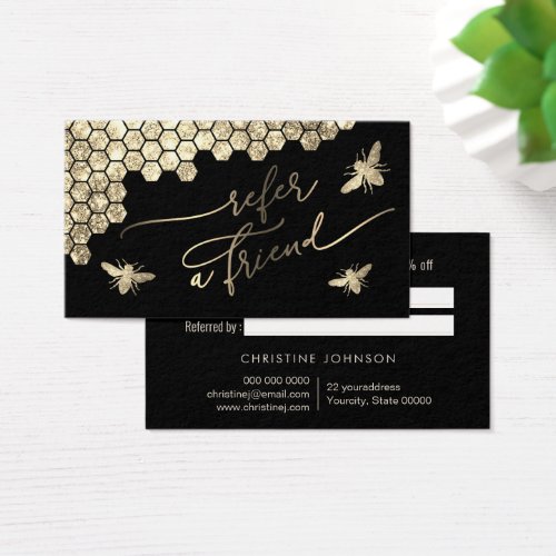 faux glitter bees design referral card
