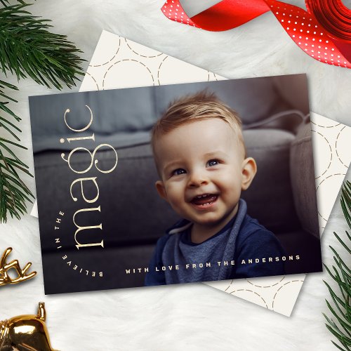 Faux Glitter Believe In The Magic Christmas Photo Holiday Card