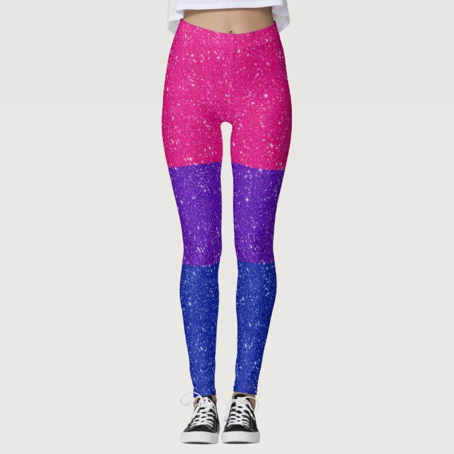 Faux Glitter Bisexual Pride Flag Background Leggings (Front)