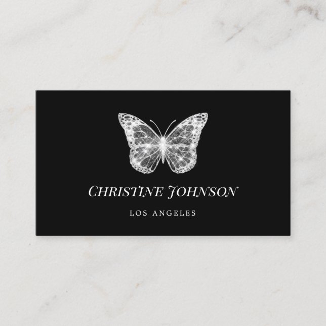 FAUX glitter black butterfly Business Card (Front)