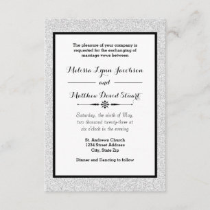 Faux Glitter & Black Framed-3x5 Wedding Invitation