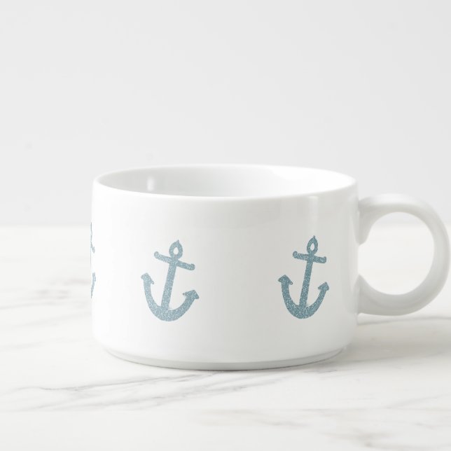Faux Glitter Blue Anchors Bowl (Left)