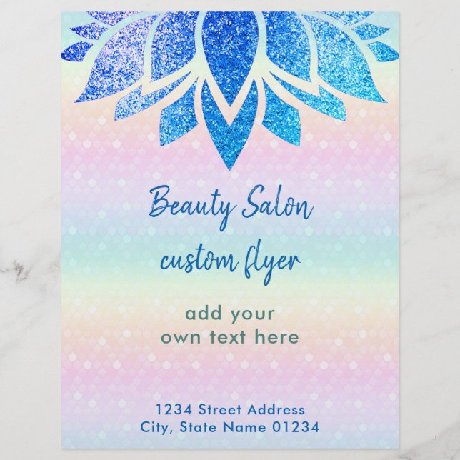 faux glitter blue lotus flower flyer (Front)