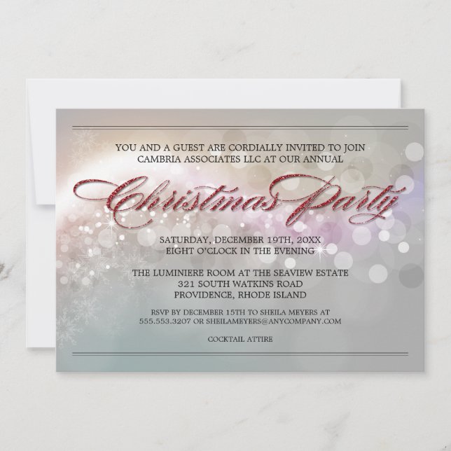 Faux Glitter Bokeh Stars Corporate Christmas Party Invitation (Front)