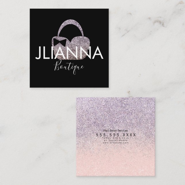 Faux Glitter Boutique Clothing Black White   Square Business Card (Front/Back)