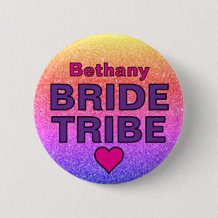 Faux Glitter Bride Tribe Custom Name Button
