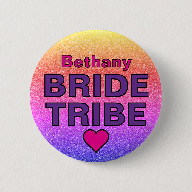 Faux Glitter Bride Tribe Custom Name  Button (Front)
