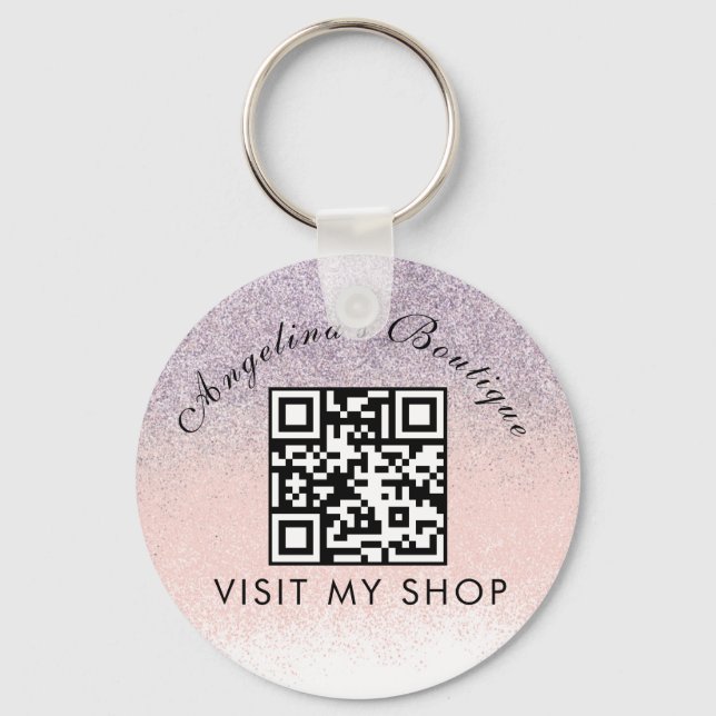 Faux Glitter Business QR Code Monogrammed   Keychain (Front)