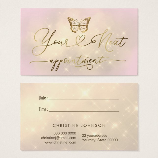 faux glitter butterfly logo appointment card (Front & Back)