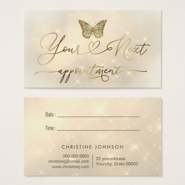 faux glitter butterfly logo appointment card (Front & Back)