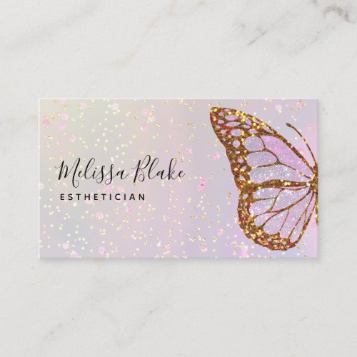 faux glitter butterfly logo business card