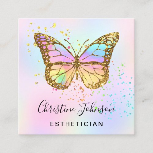 faux glitter butterfly logo square business card
