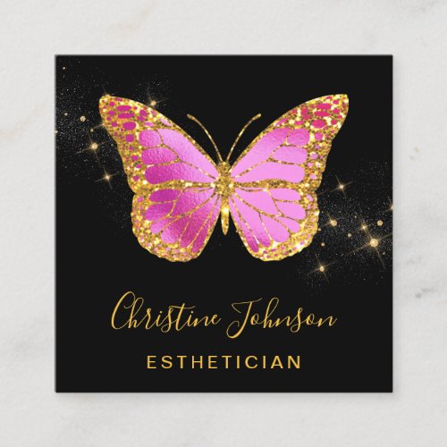 faux glitter butterfly square business card