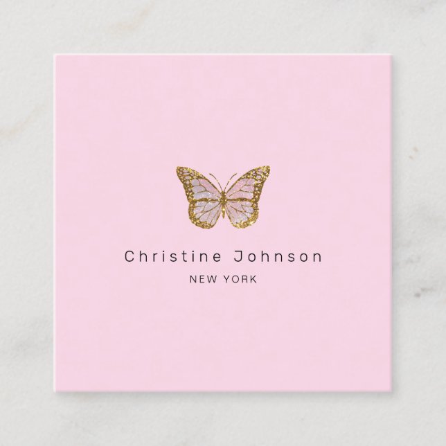 faux glitter butterfly  square  business card (Front)