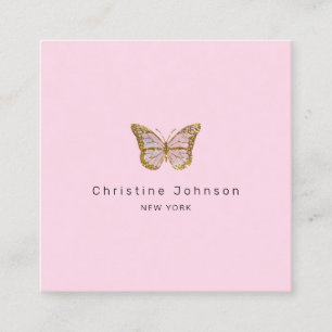 faux glitter butterfly square square business card