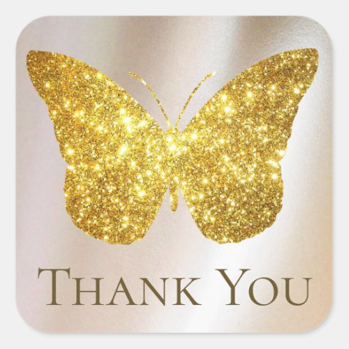 faux glitter butterfly thank you  square sticker