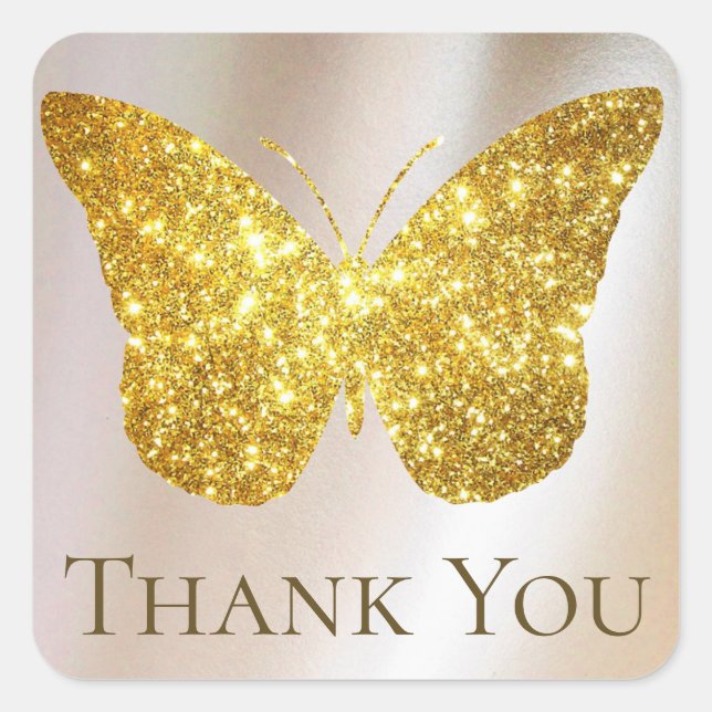 faux glitter butterfly thank you  square sticker (Front)