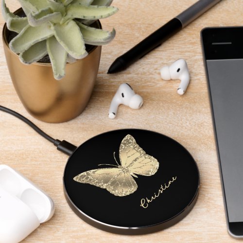 faux glitter butterfly wireless charger 