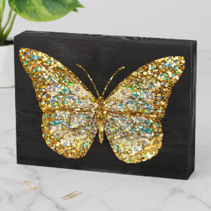 faux glitter butterfly wooden box sign